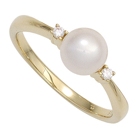 Damen Ring 585 Gold Gelbgold 1 Süßwasser Perle 2 Diamanten Brillanten Perlenring - 58 Unkategorisiert online kaufen
