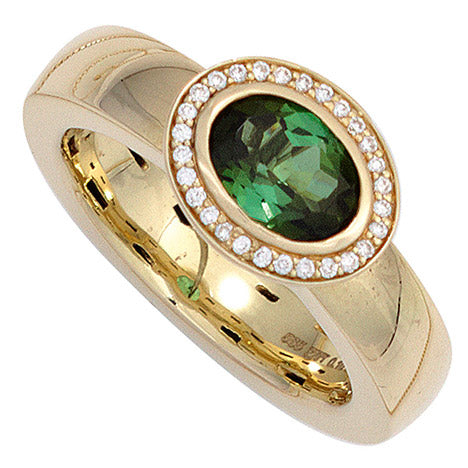 Damen Ring 585 Gold Gelbgold 1 Turmalin grün 28 Diamanten Brillanten Goldring - 58 Unkategorisiert online kaufen