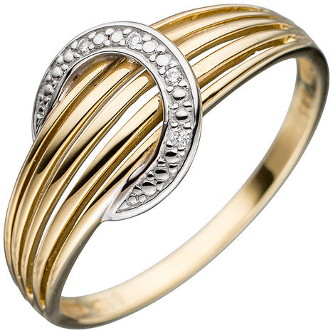 Damen Ring 585 Gold Gelbgold bicolor 4 Diamanten Brillanten Goldring Diamantring - 60 Unkategorisiert online kaufen
