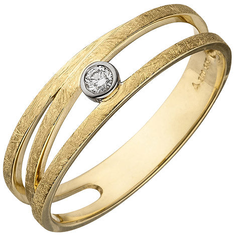 Damen Ring 585 Gold Gelbgold bicolor eismatt 1 Diamant Brillant Diamantring - 56 Unkategorisiert online kaufen