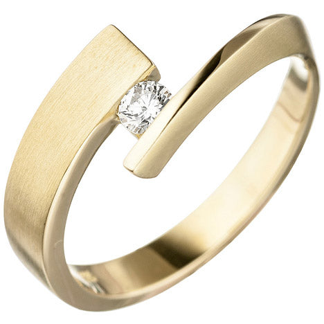 Damen Ring 585 Gold Gelbgold matt 1 Diamant Brillant Goldring Diamantring - 56 Unkategorisiert online kaufen