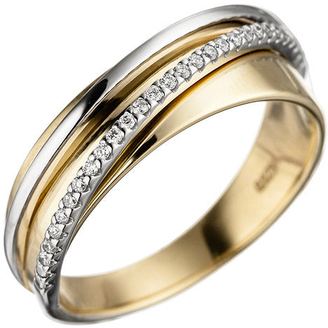 Damen Ring 585 Gold Gelbgold Weißgold bicolor 25 Diamanten Brillanten Goldring - 56 Unkategorisiert online kaufen