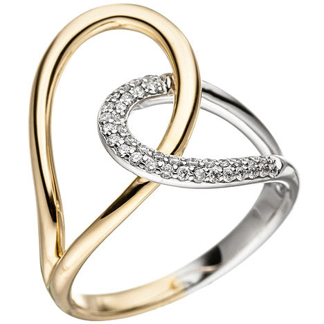 Damen Ring 585 Gold Gelbgold Weißgold bicolor 36 Diamanten Brillanten Goldring - 58 Unkategorisiert online kaufen