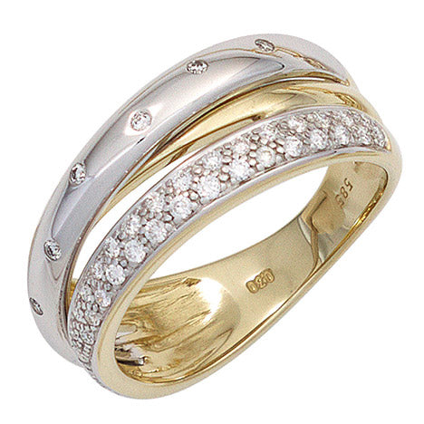 Damen Ring 585 Gold Gelbgold Weißgold bicolor 41 Diamanten Brillanten Goldring - 52 Unkategorisiert online kaufen