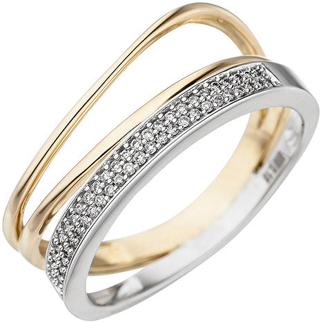 Damen Ring 585 Gold Gelbgold Weißgold bicolor 51 Diamanten Brillanten Goldring - 52 Unkategorisiert online kaufen