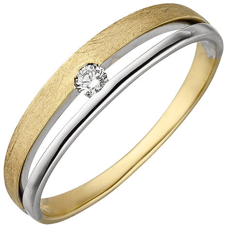 Damen Ring 585 Gold Gelbgold Weißgold bicolor eismatt 1 Diamant Brillant - 52 Unkategorisiert online kaufen