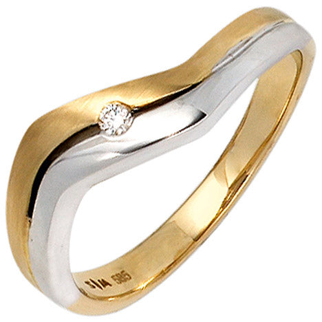 Damen Ring 585 Gold Gelbgold Weißgold bicolor matt 1 Diamant Brillant - 56 Unkategorisiert online kaufen