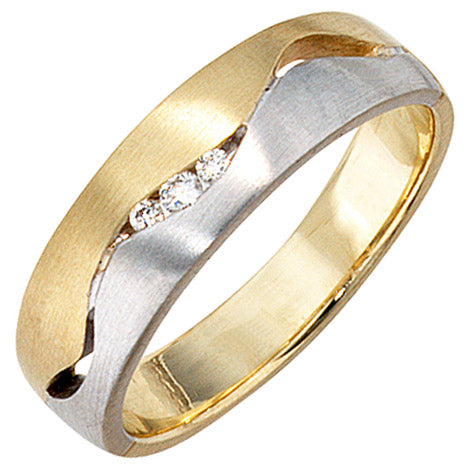 Damen Ring 585 Gold Gelbgold Weißgold bicolor matt 3 Diamanten Brillanten - 60 Unkategorisiert online kaufen