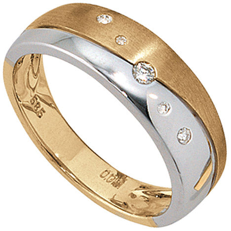 Damen Ring 585 Gold Gelbgold Weißgold bicolor matt 5 Diamanten Brillanten - 50 Unkategorisiert online kaufen
