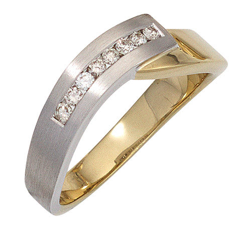 Damen Ring 585 Gold Gelbgold Weißgold bicolor teilmatt 8 Diamanten Brillanten - 52 Unkategorisiert online kaufen