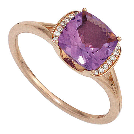 Damen Ring 585 Gold Rotgold 1 Amethyst lila violett 14 Diamanten Brillanten - 50 Unkategorisiert online kaufen