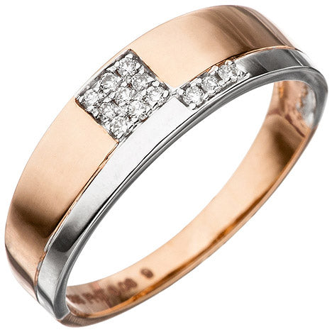 Damen Ring 585 Gold Rotgold Weißgold bicolor 12 Diamanten Brillanten Rotgoldring - 52 Unkategorisiert online kaufen