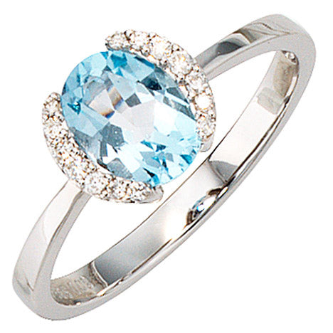 Damen Ring 585 Gold Weißgold 1 Blautopas hellblau blau 14 Diamanten Brillanten - 60 Unkategorisiert online kaufen