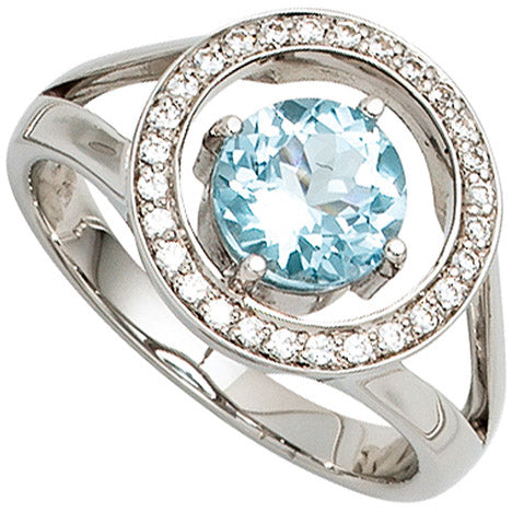 Damen Ring 585 Gold Weißgold 1 Blautopas hellblau blau 28 Diamanten Brillanten - 56 Unkategorisiert online kaufen