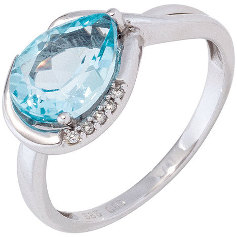 Damen Ring 585 Gold Weißgold 1 Blautopas hellblau blau 5 Diamanten Brillanten - 56 Unkategorisiert online kaufen
