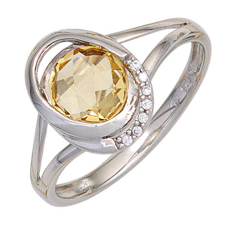 Damen Ring 585 Gold Weißgold 1 Citrin orange 7 Diamanten Brillanten Goldring - 56 Unkategorisiert online kaufen