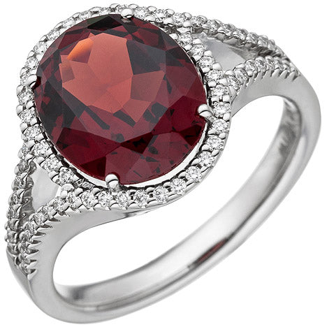 Damen Ring 585 Gold Weißgold 1 Granat rot 66 Diamanten Brillanten Granatring - 60 Unkategorisiert online kaufen