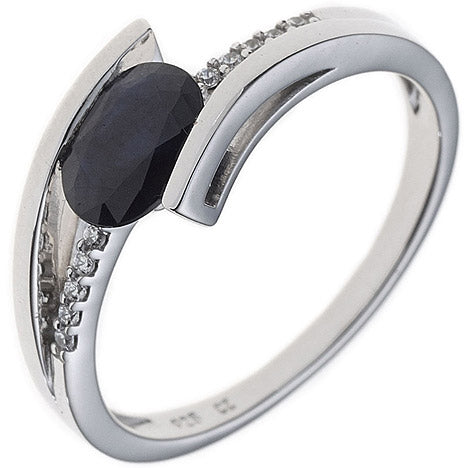 Damen Ring 585 Gold Weißgold 1 Safir blau 10 Diamanten Brillanten Goldring - 52 Unkategorisiert online kaufen
