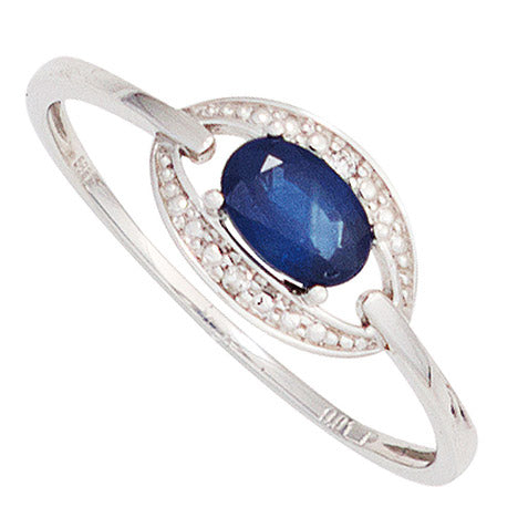 Damen Ring 585 Gold Weißgold 1 Safir blau 2 Diamanten Brillanten Goldring - 56 Unkategorisiert online kaufen