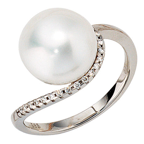 Damen Ring 585 Gold Weißgold 1 Süßwasser Perle 17 Diamanten Brillanten Goldring - 58 Unkategorisiert online kaufen