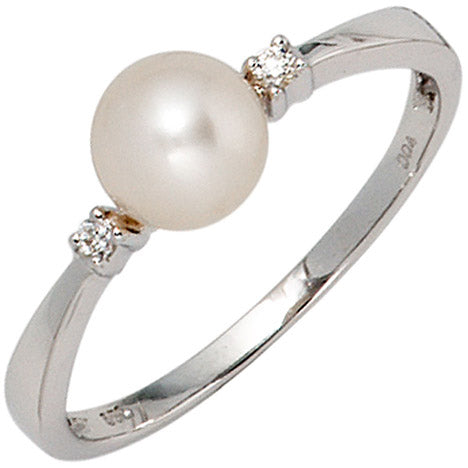 Damen Ring 585 Gold Weißgold 1 Süßwasser Perle 2 Diamanten Brillanten Perlenring - 52 Unkategorisiert online kaufen