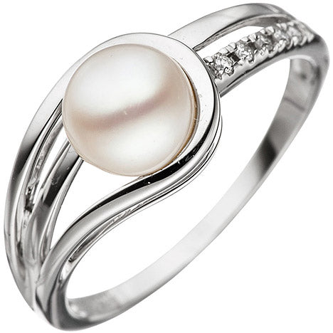 Damen Ring 585 Gold Weißgold 1 Süßwasser Perle 5 Diamanten Brillanten Goldring - 56 Unkategorisiert online kaufen