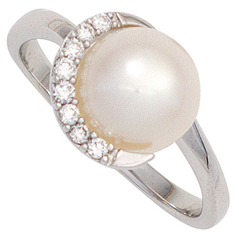 Damen Ring 585 Gold Weißgold 1 Süßwasser Perle 8 Diamanten Brillanten Goldring - 60 Unkategorisiert online kaufen