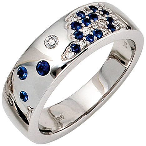 Damen Ring 585 Gold Weißgold 13 Diamanten Brillanten 0 10ct. 15 Safire blau - 56 Unkategorisiert online kaufen