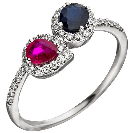 Damen Ring 585 Gold Weißgold 38 Diamanten Brillanten 1 Rubin rot 1 Safir blau - 50 Unkategorisiert online kaufen