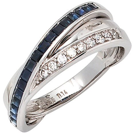 Damen Ring 585 Gold Weißgold 9 Diamanten Brillanten 0 14ct. 17 Safire blau - 52 Unkategorisiert online kaufen