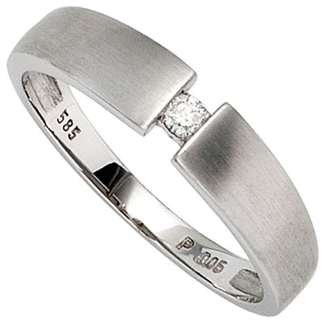 Damen Ring 585 Gold Weißgold matt 1 Diamant Brillant 0 05ct. Weißgoldring - 62 Unkategorisiert online kaufen