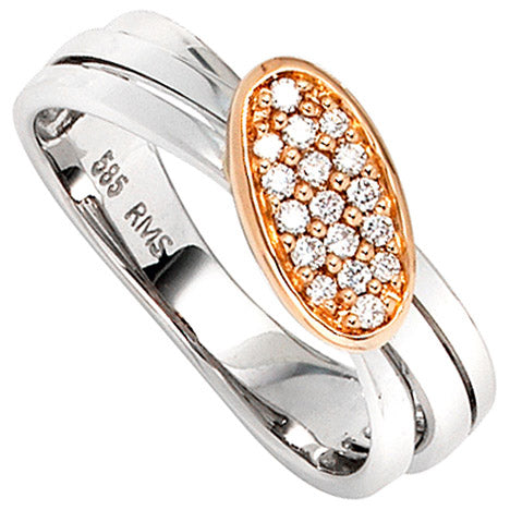 Damen Ring 585 Gold Weißgold rot plattiert 17 Diamanten Brillanten Goldring - 56 Unkategorisiert online kaufen