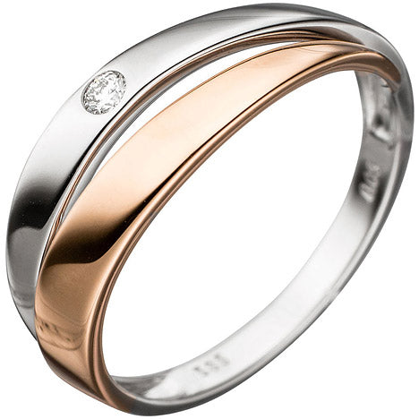 Damen Ring 585 Gold Weißgold Rotgold bicolor 1 Diamant Brillant Diamantring - 52 Unkategorisiert online kaufen