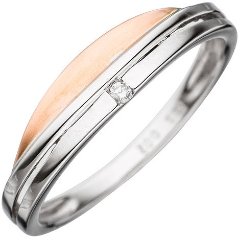 Damen Ring 585 Gold Weißgold Rotgold bicolor 1 Diamant Brillant Goldring - 54 Unkategorisiert online kaufen