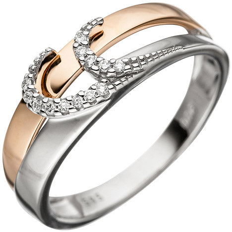 Damen Ring 585 Gold Weißgold Rotgold bicolor 13 Diamanten Brillanten Goldring - 52 Unkategorisiert online kaufen