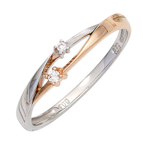 Damen Ring 585 Gold Weißgold Rotgold bicolor 2 Diamanten Brillanten Goldring - 60 Unkategorisiert online kaufen