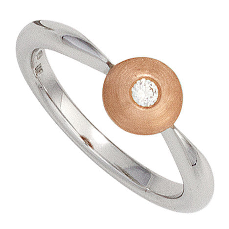 Damen Ring 585 Gold Weißgold Rotgold bicolor matt 1 Diamant Brillant Diamantring - 54 Unkategorisiert online kaufen