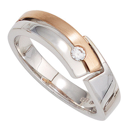 Damen Ring 585 Gold Weißgold Rotgold bicolor teilmatt 1 Diamant Brillant - 50 Unkategorisiert online kaufen