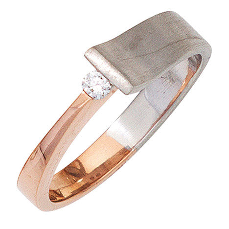 Damen Ring 585 Gold Weißgold Rotgold bicolor teilmatt 1 Diamant Brillant - 54 Unkategorisiert online kaufen