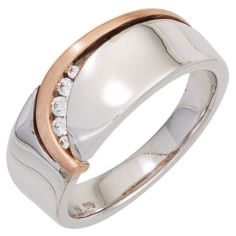Damen Ring 585 Gold Weißgold Rotgold bicolor teilmatt 5 Diamanten Brillanten - 50 Unkategorisiert online kaufen
