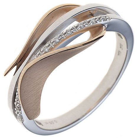 Damen Ring 585 Gold Weißgold Rotgold bicolor teilmatt 9 Diamanten Brillanten - 56 Unkategorisiert online kaufen