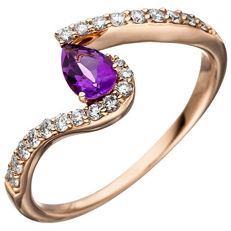 Damen Ring 585 Rotgold 1 Amethyst lila violett 21 Diamanten Brillanten - 58 Unkategorisiert online kaufen