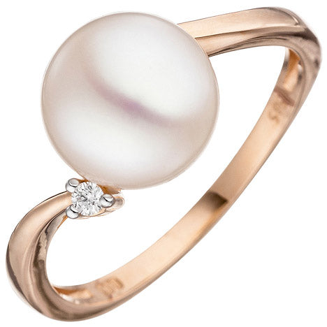 Damen Ring 585 Rotgold 1 Süßwasser Perle 1 Diamant Brillant Perlenring - 60 Unkategorisiert online kaufen