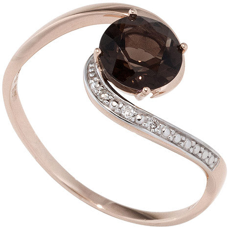 Damen Ring 585 Rotgold bicolor 1 Rauchquarz braun 3 Diamanten Brillanten - 50 Unkategorisiert online kaufen