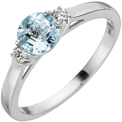 Damen Ring 585 Weißgold 1 Aquamarin hellblau blau 2 Diamanten Brillanten - 54 Unkategorisiert online kaufen