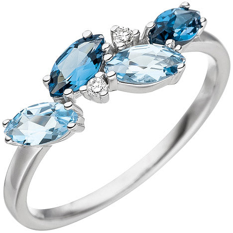 Damen Ring 585 Weißgold 4 Blautopase hellblau blau 2 Diamanten Brillanten - 56 Unkategorisiert online kaufen