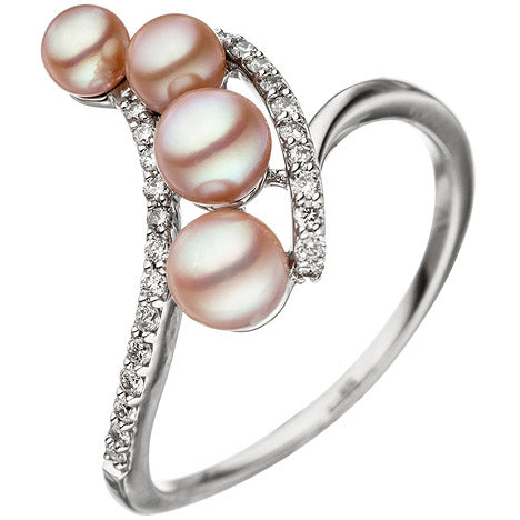 Damen Ring 585 Weißgold 4 Süßwasser Perlen rosa 24 Diamanten Brillanten - 56 Unkategorisiert online kaufen