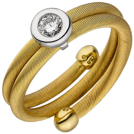 Damen Ring 750 Gelbgold Weißgold bicolor matt 1 Diamant Brillant - 54 Unkategorisiert online kaufen