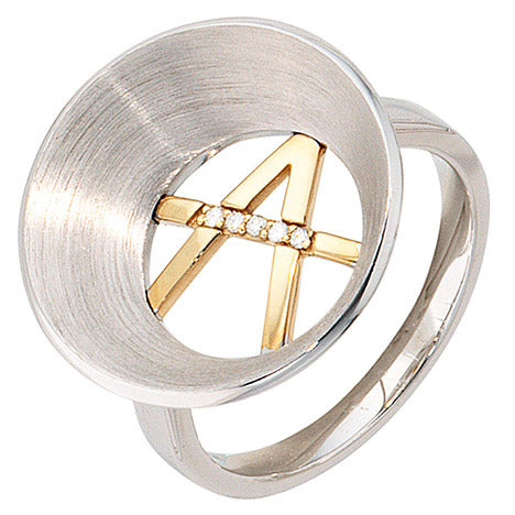 Damen Ring 925 Silber mit 585 Gold kombiniert mattiert 5 Diamanten Brillanten - 52 Unkategorisiert online kaufen