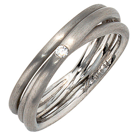 Damen Ring 950 Platin matt 1 Diamant Brillant Platinring dreireihig mehrreihig - 54 Unkategorisiert online kaufen